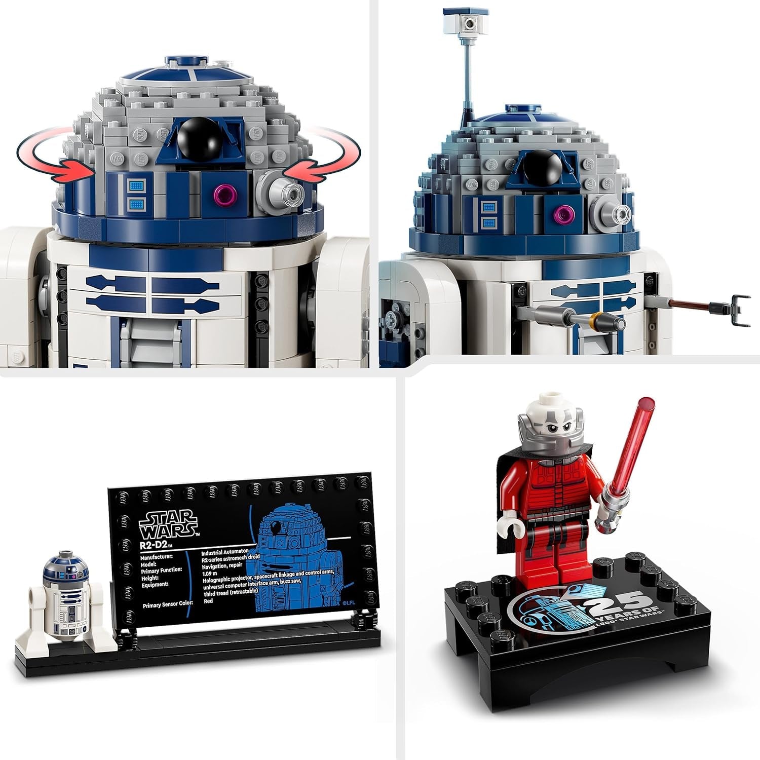 LEGO Star Wars R2-D2 modelset voor kinderen, jongens en meisjes, bouwbare Droid-figuur met minifiguur van Darth Malek ter ere van het 25-jarig jubileum en decoratieplaat, collectiecadeau-idee 75379 Bouwsets Bekijk de LEGO-Store
