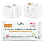 Naty Babydoekjes | 100% kruiden- en geurvrij voor de gevoelige huid | Plasticvrije en gecertificeerde composteerbare doekjes met 98% gezuiverd water | 672 doekjes (12 pakjes)