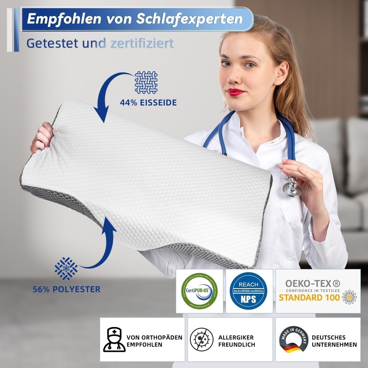 Nekpijnkussen, ergonomisch orthopedisch nekkussen, zijrug buikkussen van memory foam, anti-snurkkussen voor mannen vrouwen (62 * 34,5 * 12/8CM) Cervicale orthopedische kussens Naty Shop