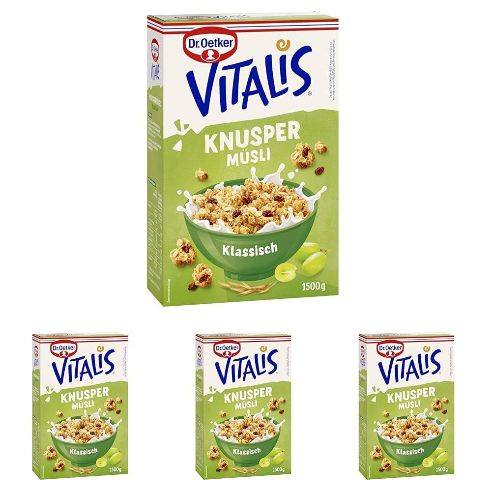 Dr. Oetker Vitalis Classic Crispy Muesli: Grootverpakking Krokante Ontbijtmuesli met Rozijnen, 1 Pak, 1,5 kg