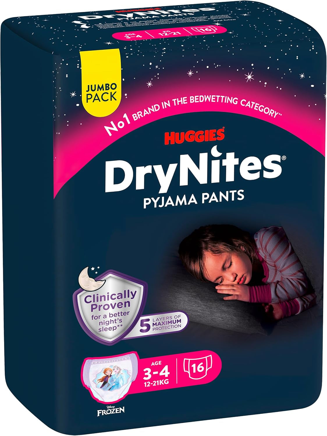Huggies DryNites superabsorberende nachtluiers voor meisjes 3-4 jaar (12-21 kg) 4 x 16 stuks (totaal 64 stuks) Maandelijks pantypakket
