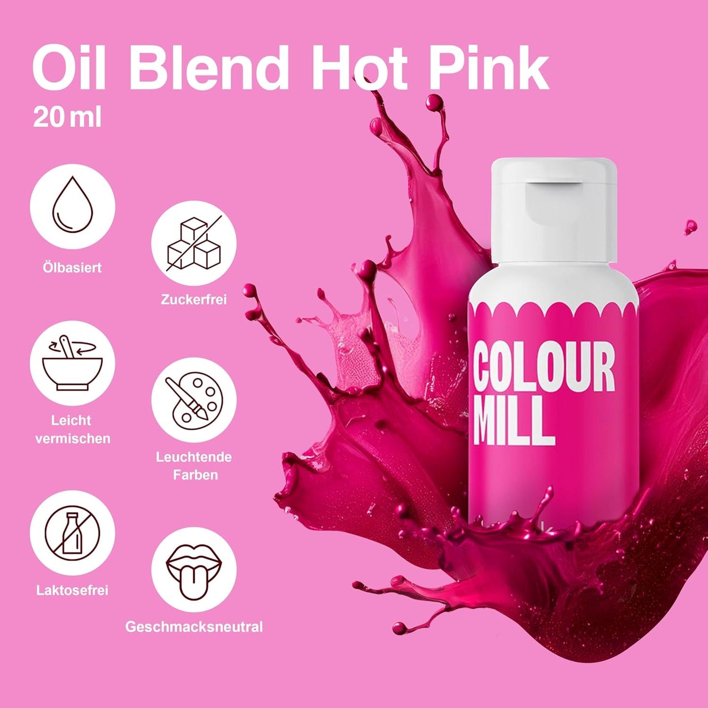 Color Mill vloeibare kleurstofset - 5 x 20 ml op oliebasis (zwart, felroze, paars, rood en blauw) - UV-bestendig - perfect voor bakken en als topping voor taarten, muffins en taartdecoraties
