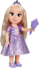 Disney Princess Rapunzel pop van 35 cm, reflecterende glitterogen, beweegbare gewrichten, afneembare jurk, schoenen, kroon, lang blond haar, voor meisjes vanaf 3 jaar