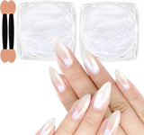 White Pearl Chrom Nagel Pulver, Iriserende Aurora Pulver Metallic Spiegel Effect Glitter Pulver Pearlescent Eis Transparant Meerjungfrau Pigment Perle Glitter Staub Für Nail Art Decoratie