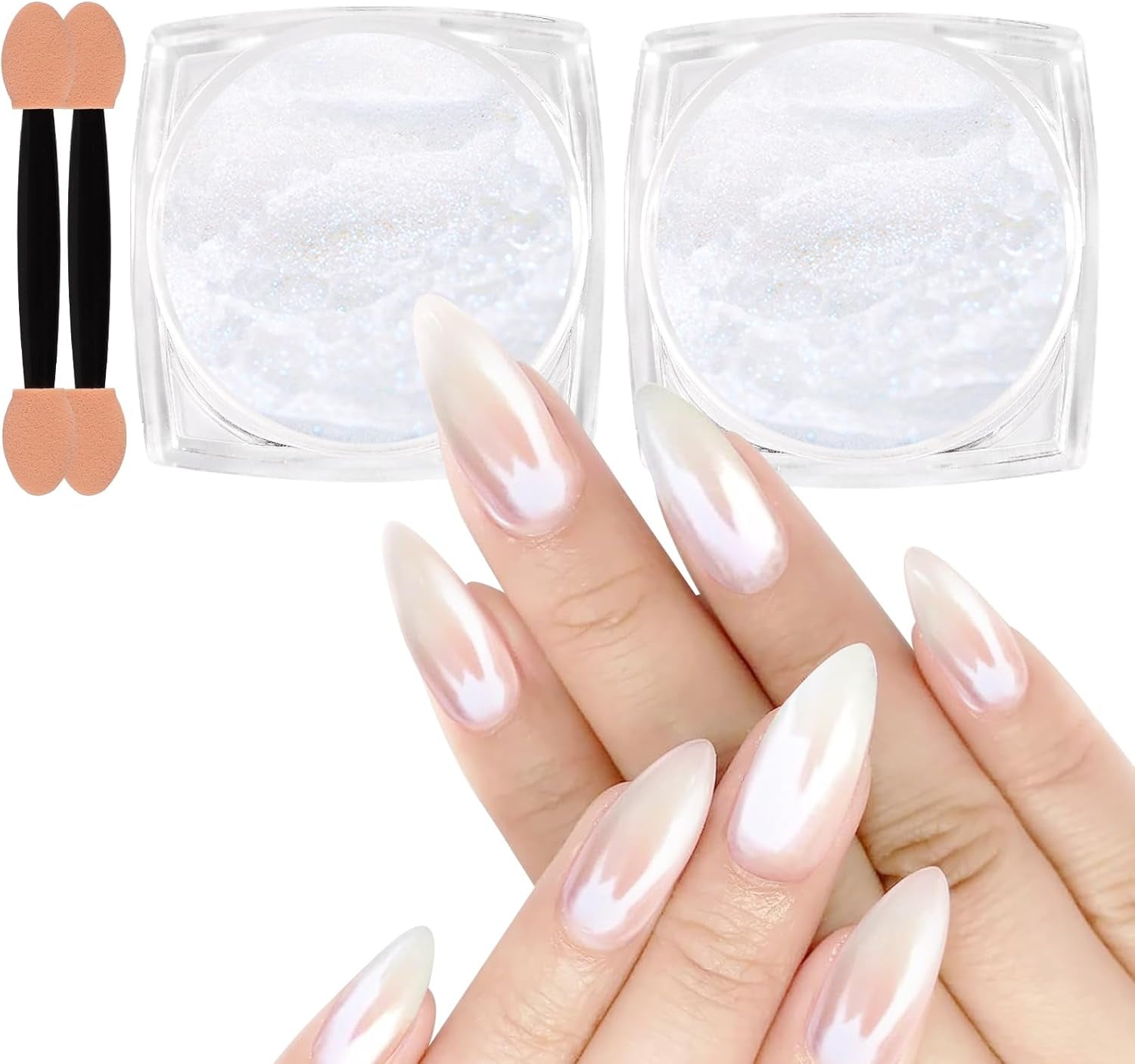 White Pearl Chrom Nagel Pulver, Iriserende Aurora Pulver Metallic Spiegel Effect Glitter Pulver Pearlescent Eis Transparant Meerjungfrau Pigment Perle Glitter Staub Für Nail Art Decoratie