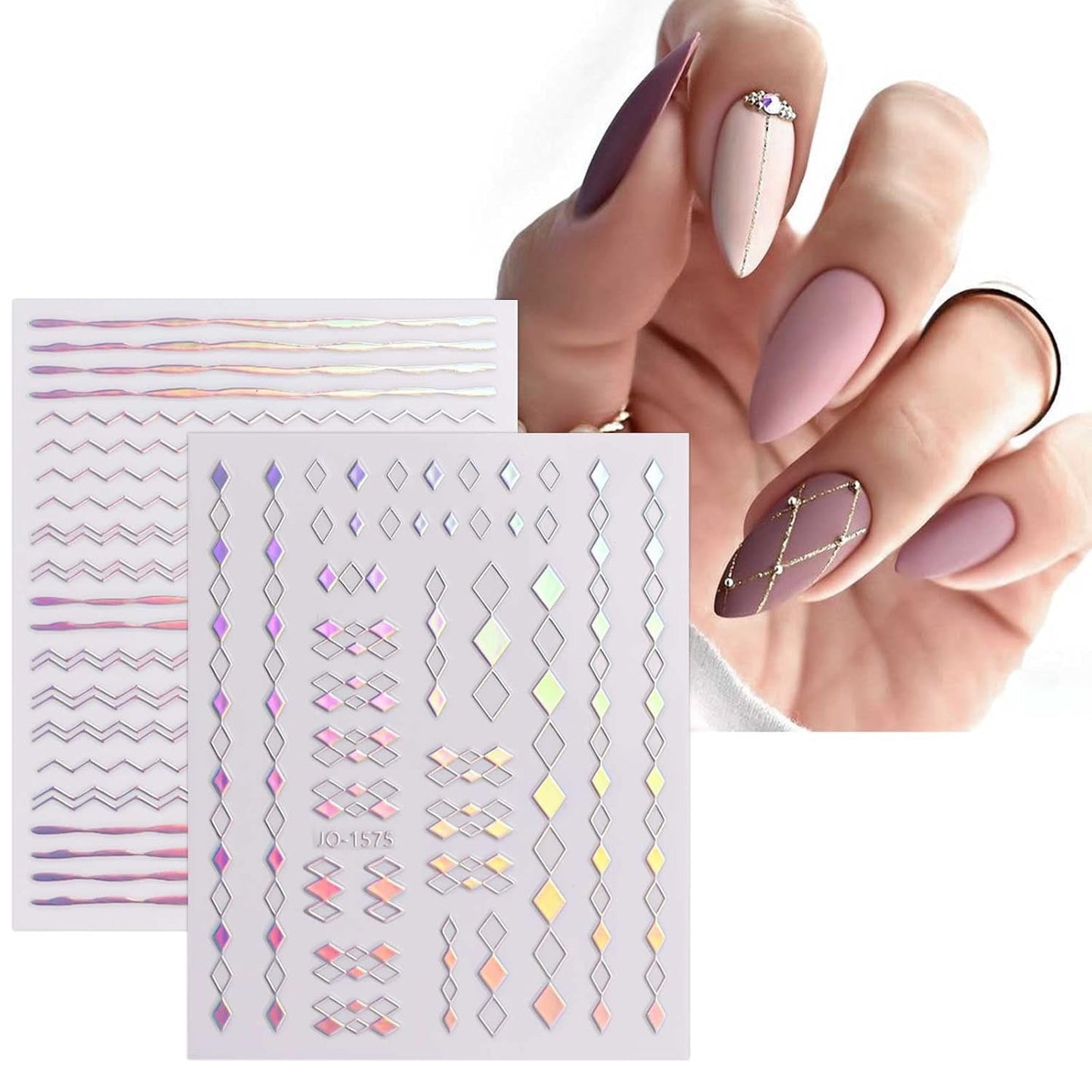 JMEOWIO Nagelsticker Aurora 12 Blatt Nail Art Sticker Selbstklebend Nagelaufkleber Holografische Decoratie Nageldesign Zubehör