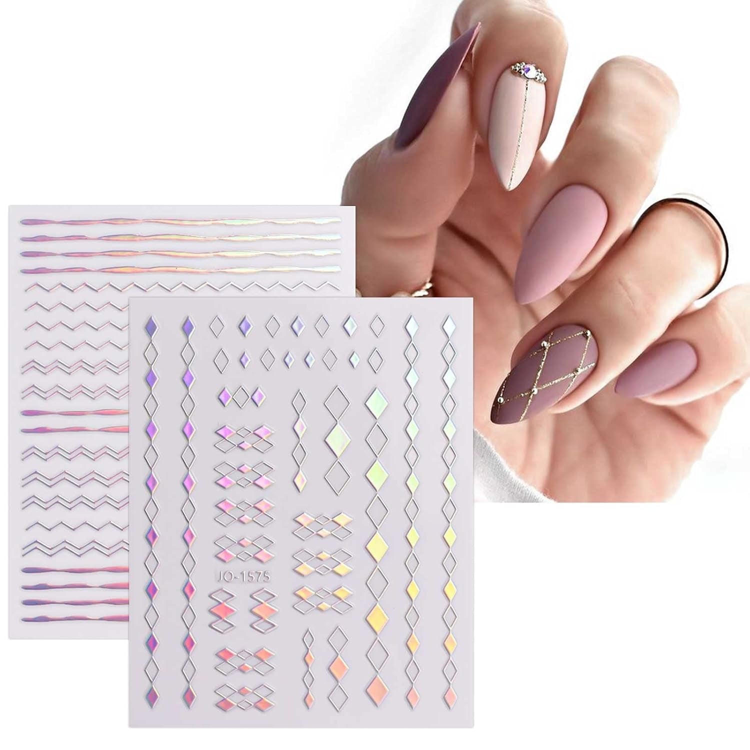 JMEOWIO Nagelsticker Aurora 12 Blatt Nail Art Sticker Selbstklebend Nagelaufkleber Holografische Decoratie Nageldesign Zubehör