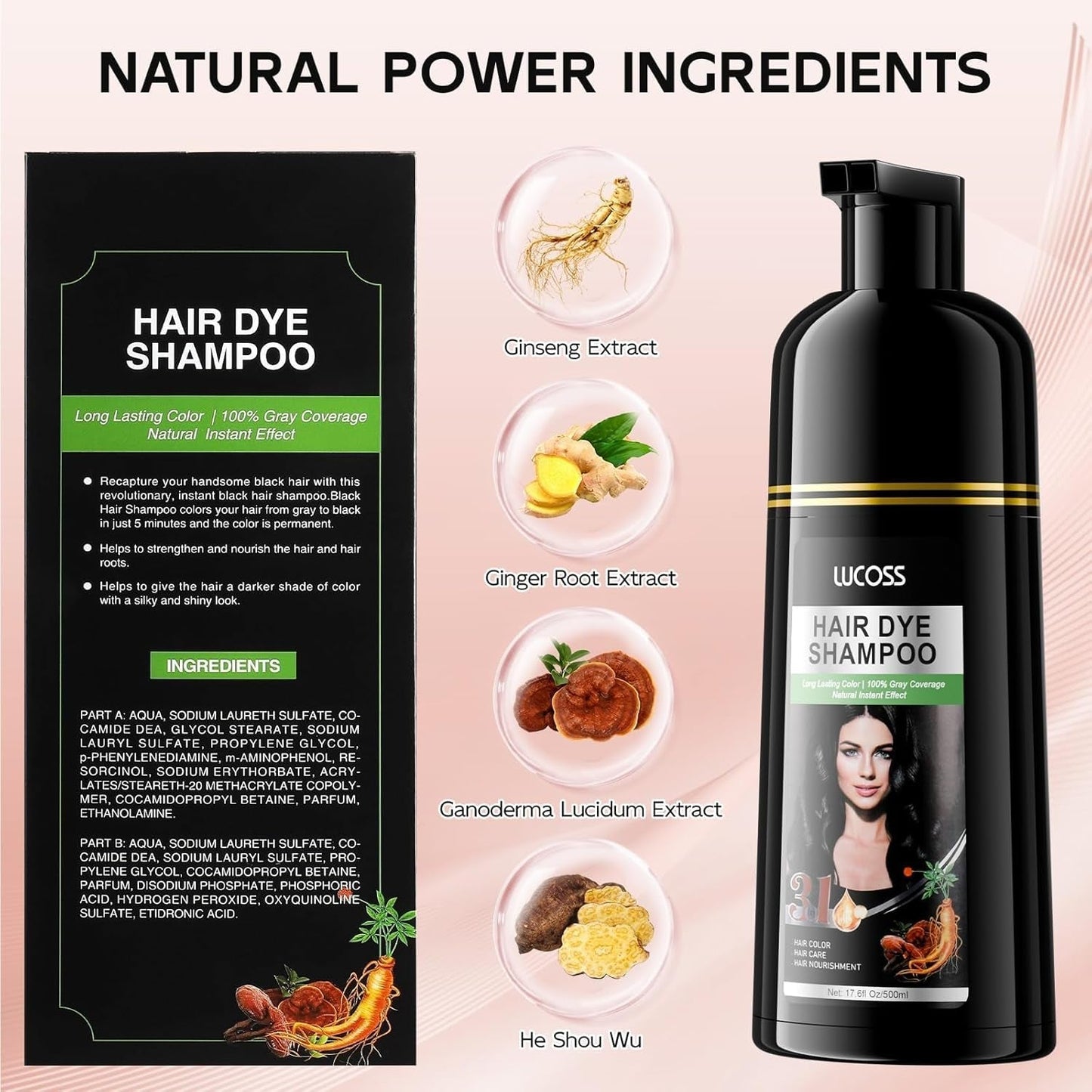 Instant Zwart Haar Shampoo, Natuurlijke Haarverf Shampoo, 100% Grijsdekking - Gemakkelijk en Snel, Semi Permanente Kleur voor Zwart Haar, Haarverf Shampoo voor Mannen en Vrouwen Haarverf Naty Shop