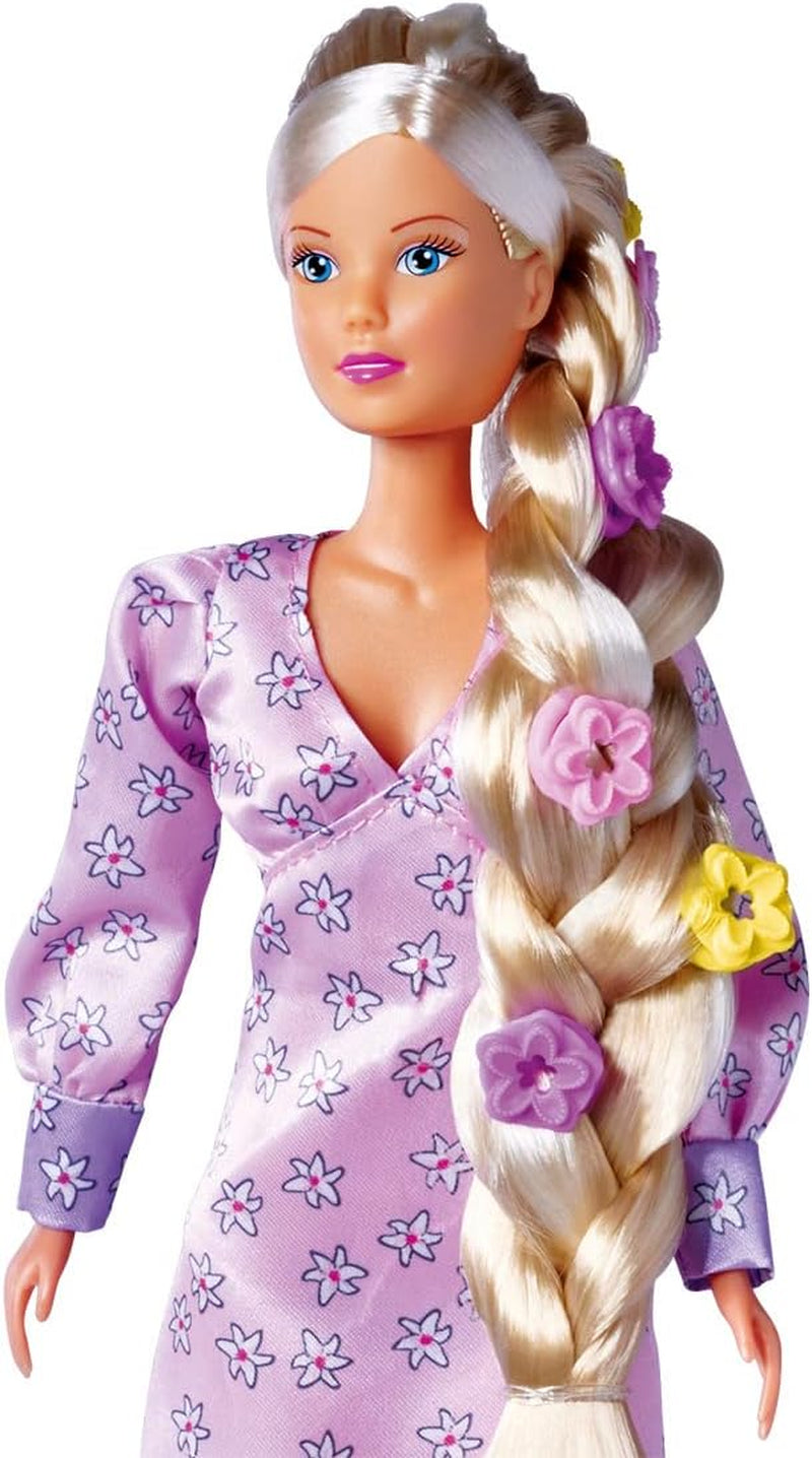 Simba 105733640 - Steffi Love Flower Hair, pop met extra lang haar, inclusief 6 clips, vlechtaccessoire en kam, 29 cm, vanaf 3 jaar