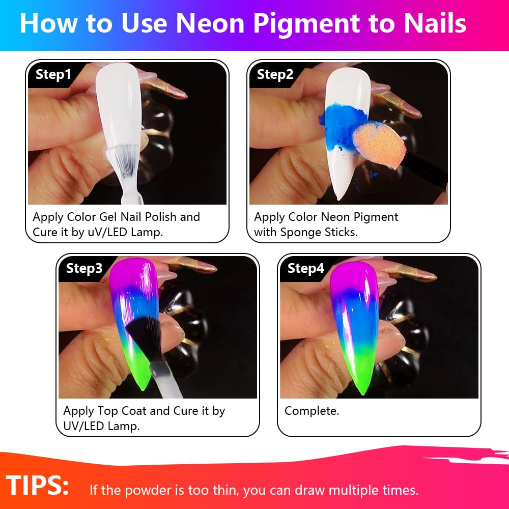 Neon Fosfor Pigment Pulver Für Nägel Lidschatten - 12 Kleuren Neon Nagel Glitzer Augenpulver Maniküre Halloween Neon Make-Up Decoratie Nail Art Staub Pigment