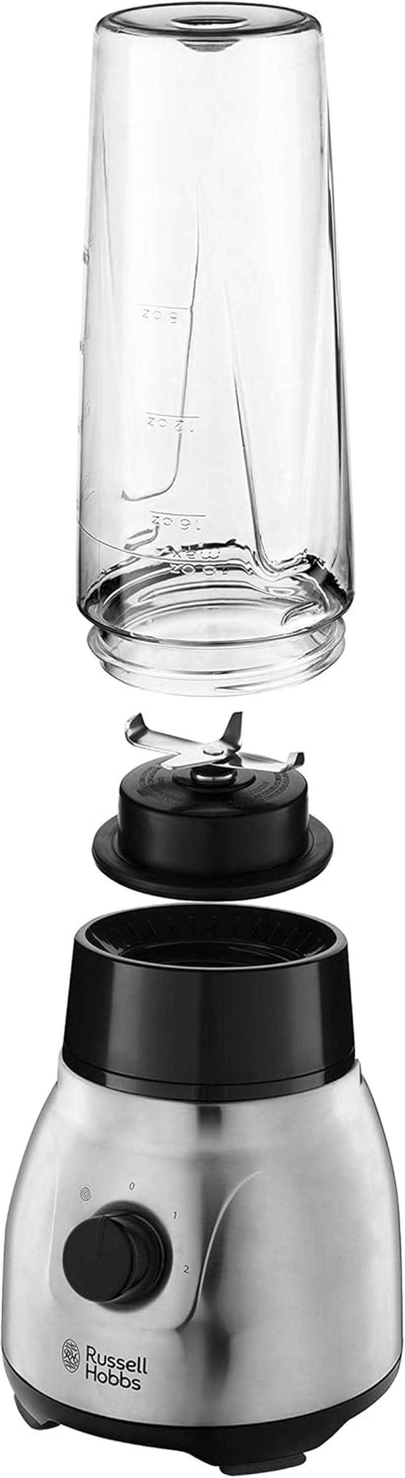 Russell Hobbs Standmixer 2-In-1 [1,5L Glasbehälter Mixer & 0,6L Mini Smoothie Maker -To-Go-Trinkflasche Inkl. Deckel] Spülmaschinenfest, Impuls-/Ice-Crush-functie, Becher BPA Frei, Edelstahl 23821-56 Keuken Naty Shop