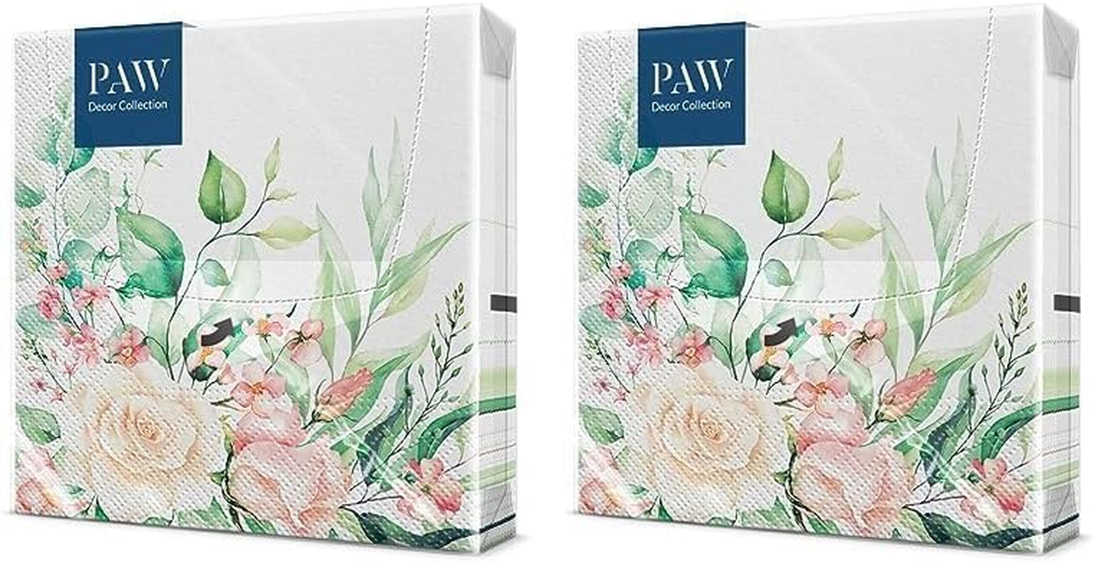 PAW - 3-laags servetten (33 x 33 cm) I 20 stuks I Perfect voor verjaardagen, feesten, bruiloften, communies en feestdagen I Gekleurde papieren servetten - Bloemen, Rozen I Kleur: Floral Moments (Pack van 2)