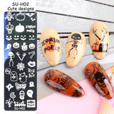 JMEOWIO Nagelstempelsjablonen Halloween 6 Stück Nagelstempelsjablonen Nail Art Decoratie Nageldesign Zubehör Böse Gruselige Kürbis-Geisterhexe