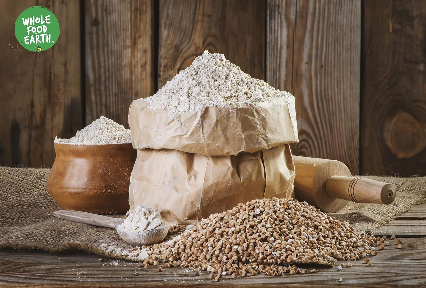 Wholefood Earth Biologisch Boekweitmeel 1kg | Wreed | Niet-GMO | Veganistisch | Gecertificeerd biologisch