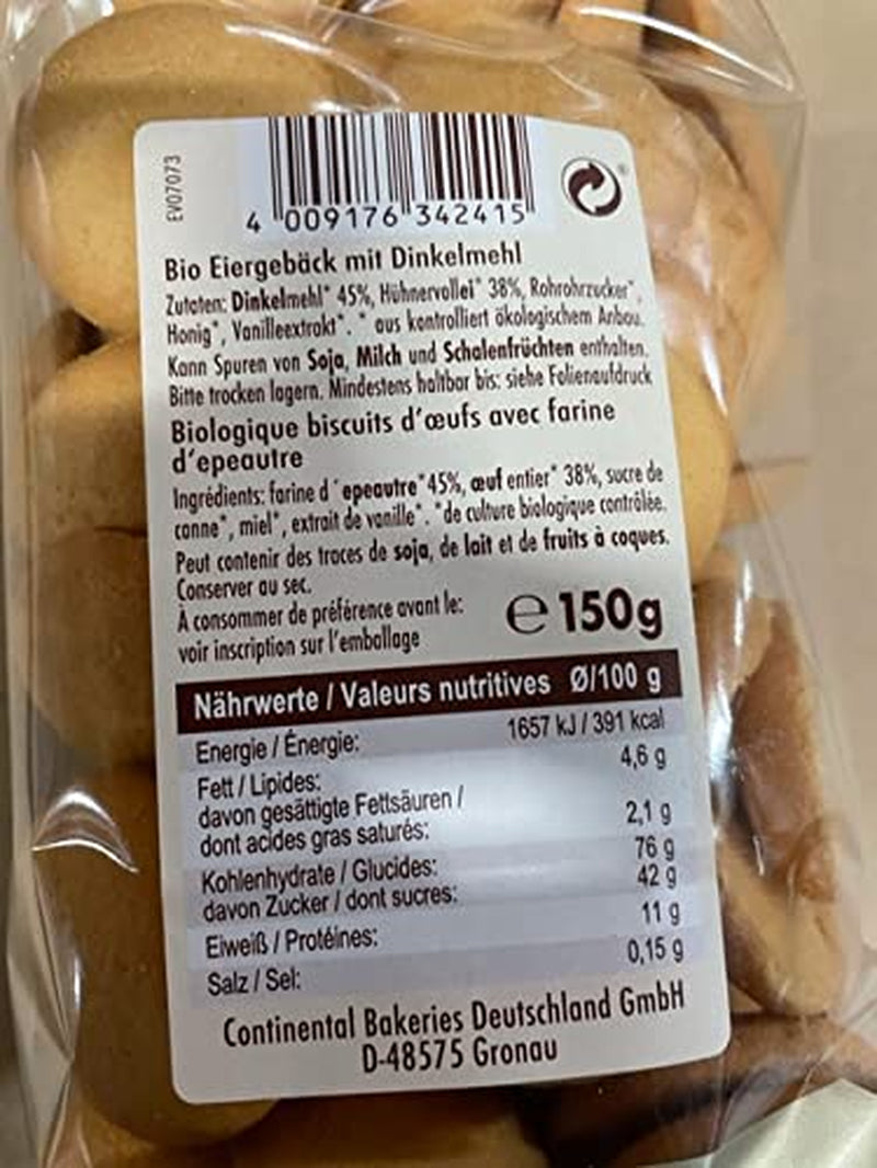 Biologische spelteikoekjes, 38% biologische eierkoekjes, 150g