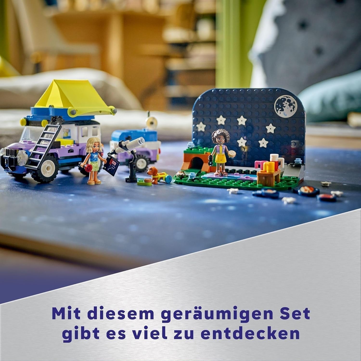 LEGO Friends Stargazer kampeervoertuigset met terreinvoertuig en speelgoedtelescoop, cadeau voor meisjes en jongens vanaf 7 jaar, inclusief speelfiguren Nova, Aliya en een hond 42603 Bouwsets Besuche in LEGO-Store