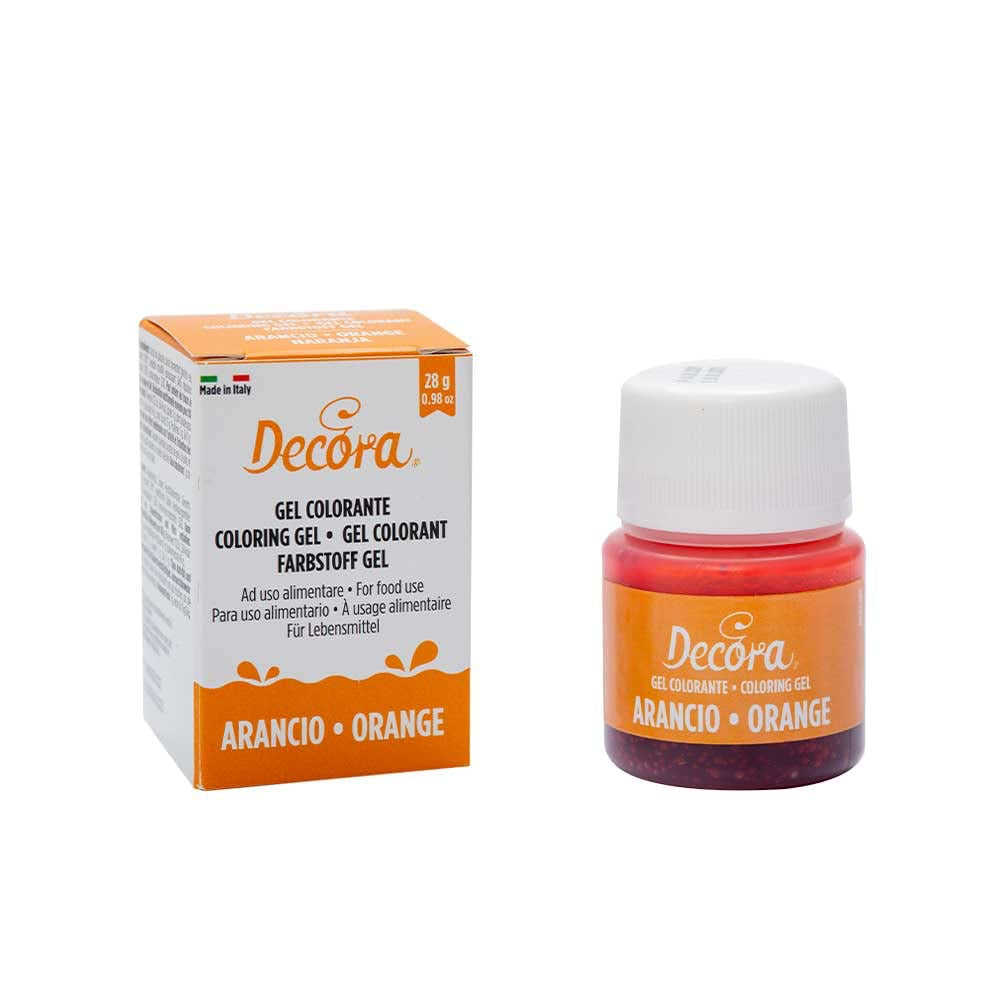 , 9600813 Gelvoedselkleuring, gelvoedselkleuring ideaal voor coatings en decoraties, creëert intense en heldere kleuren, gemaakt in Italië, 28 gram, oranje kleur.