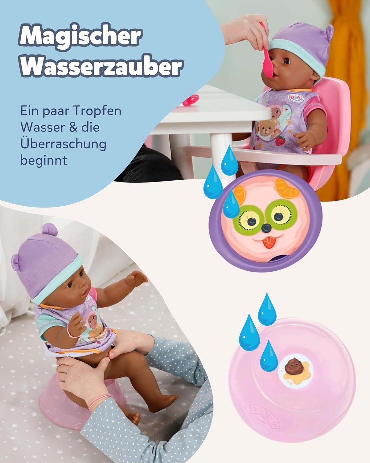 BABY Born Eva - babypop 43 cm - 10 functies inclusief accessoires en matras - Werkt volledig zonder batterijen - Geschikt voor kinderen vanaf 3 jaar