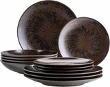 MÄSER brons metallic 12-delig servies voor 4 personen met elegant en glanzend glazuur dinerbordenset met dinerbord, dinerbord en dessertbord van hoogwaardig keramiek, steengoed, bruin