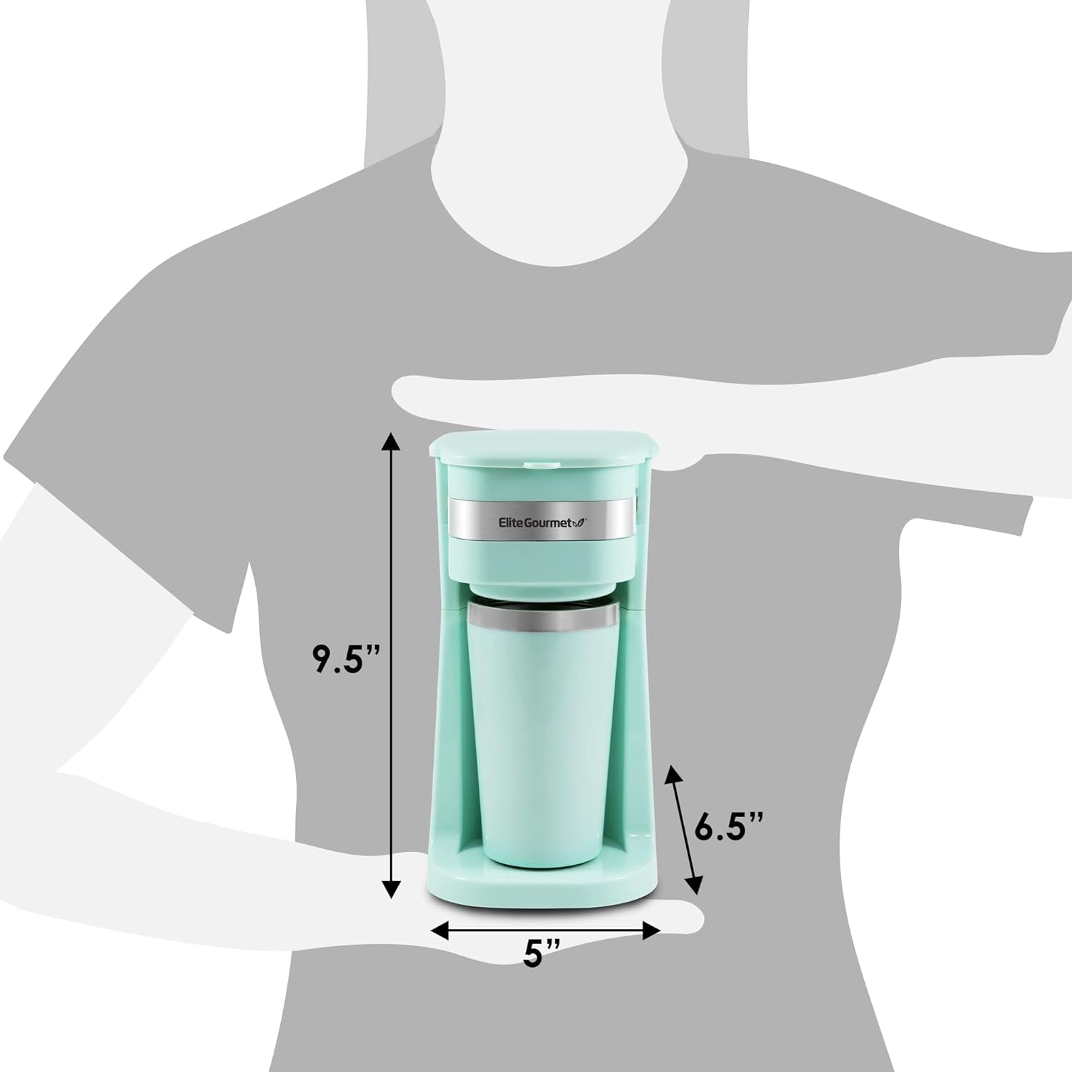 EHC113M# Compact persoonlijk filter-espressoapparaat voor één portie met roestvrijstalen thermische reismok aan de binnenkant van gemalen koffie, herbruikbaar filter mintgroen 400 ml