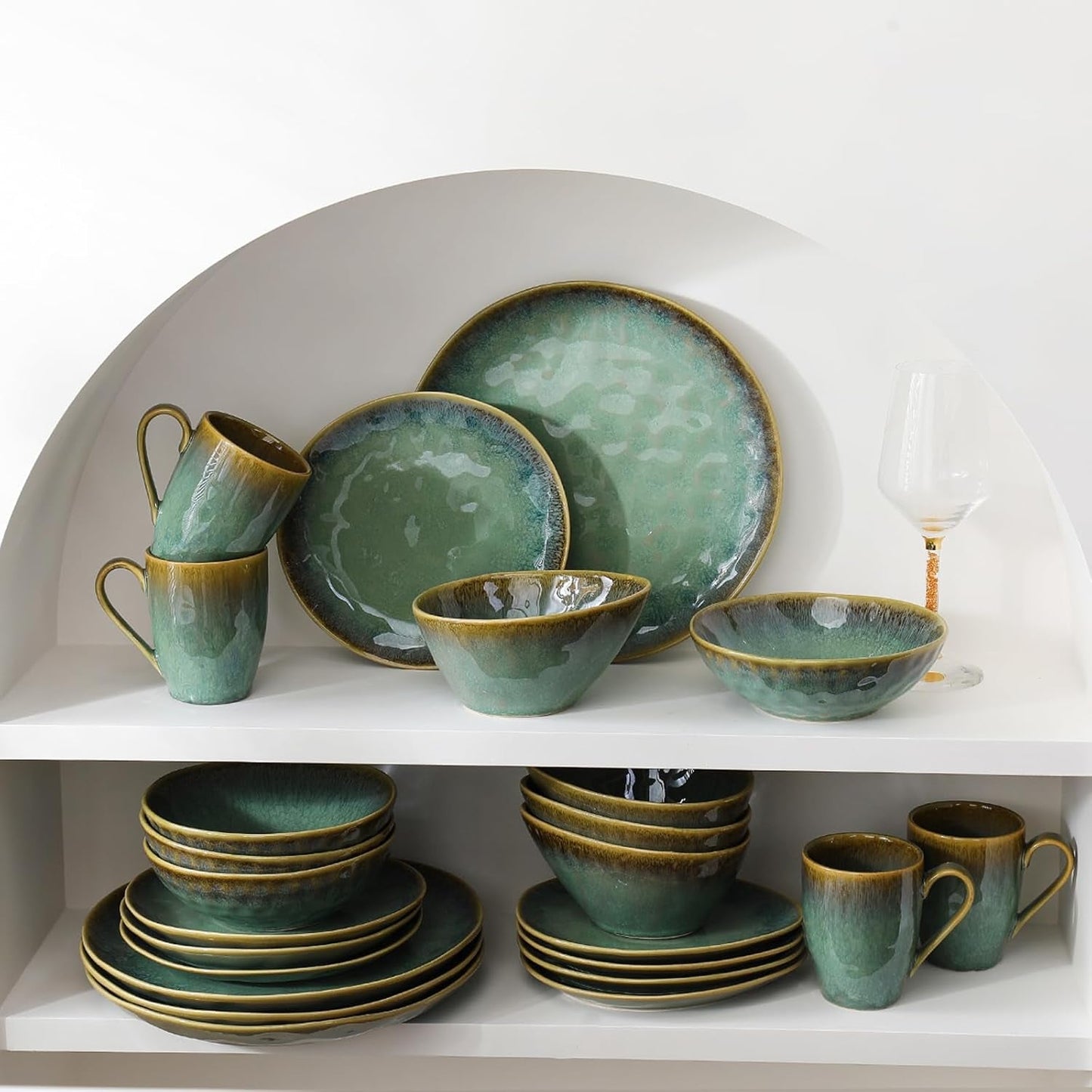 Henten Home Bijzondere steengoed borden, snack- en sauskommen - 20x17cm voor 4 personen, porseleinen ontbijtborden - modern groen design