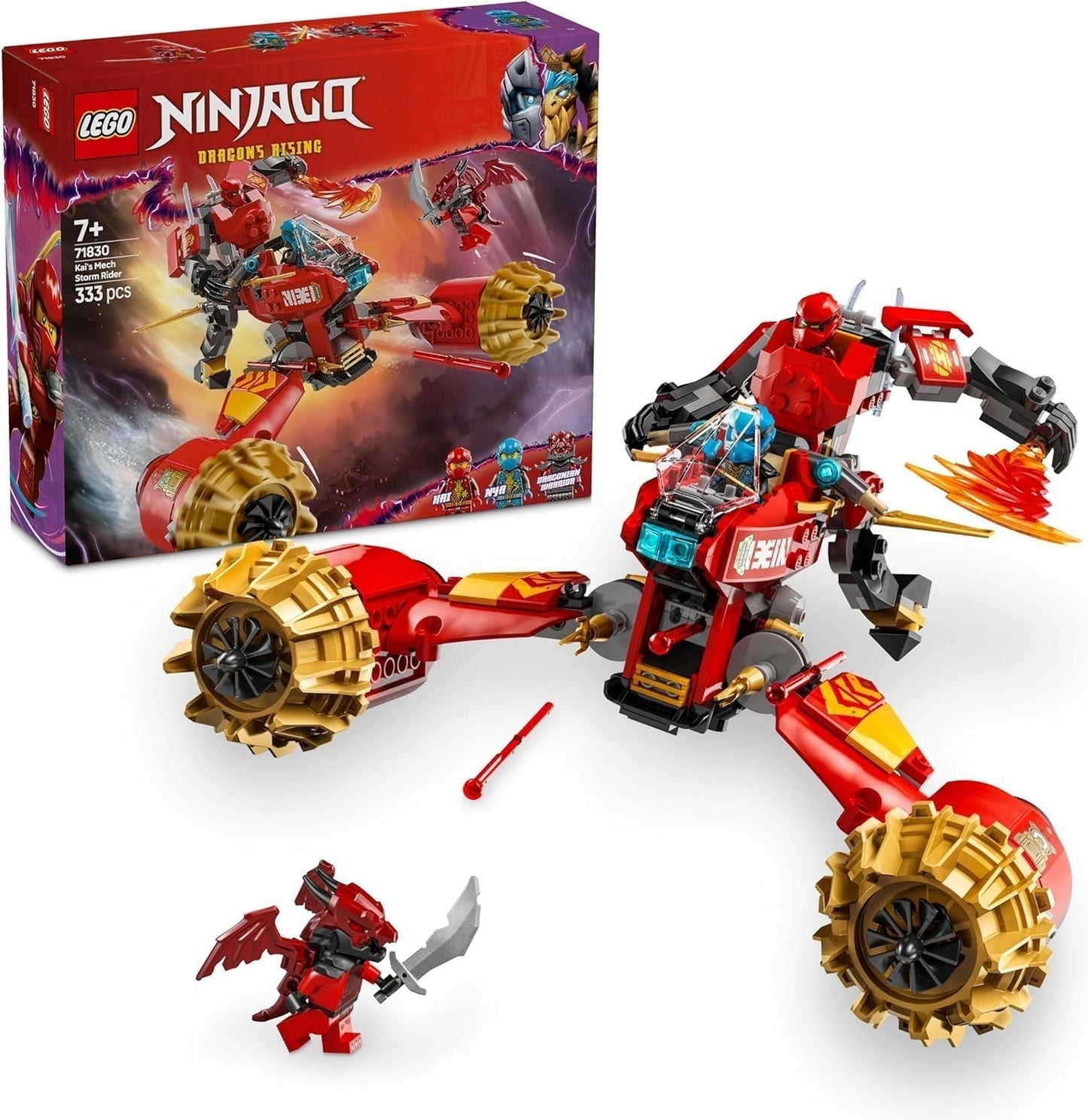 LEGO NINJAGO Kai's Storm Rider Mecha - Vliegend speelgoedmotorfiets met 3 minifiguren - Mecha met beweegbaar hoofd, armen en benen - Bouwspeelgoed - Cadeau voor jongens en meisjes vanaf 7 jaar 71830 Bouwsets