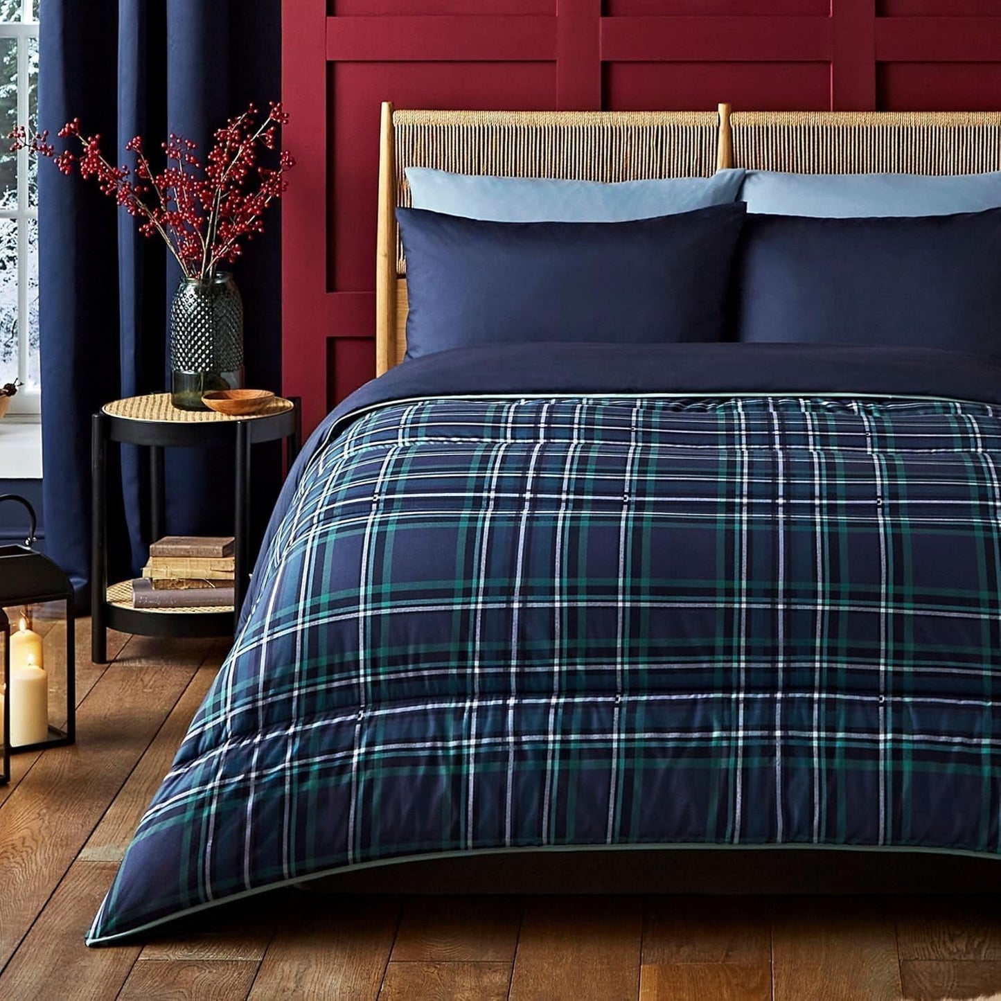 Night Lark dekbed en kussensloopset 10,5 Tog eenpersoonsbed Klassieke rode Schotse ruit Luxe beddengoed Hypoallergeen Machinewasbaar Naty Shop Klassieke marineblauwe Schotse ruit Dekbedden en dekbedden Eenpersoonsbed