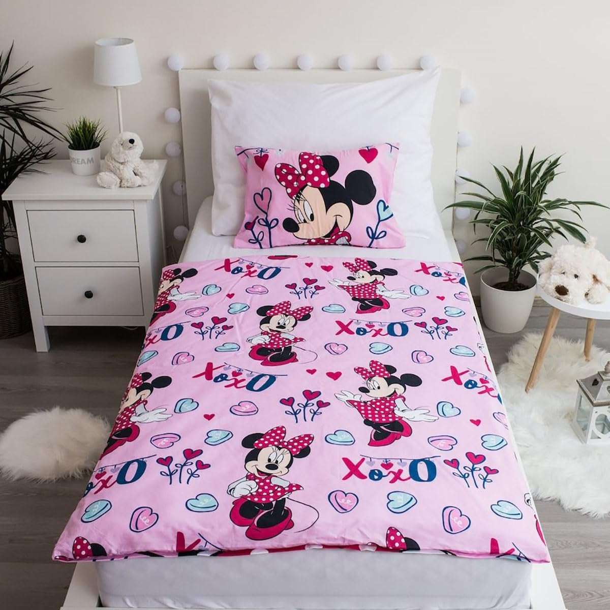 Disney-beddengoed, Minnie Mouse roze baby, 100% katoenen beddengoed met ritssluiting - Kids Naty Shop