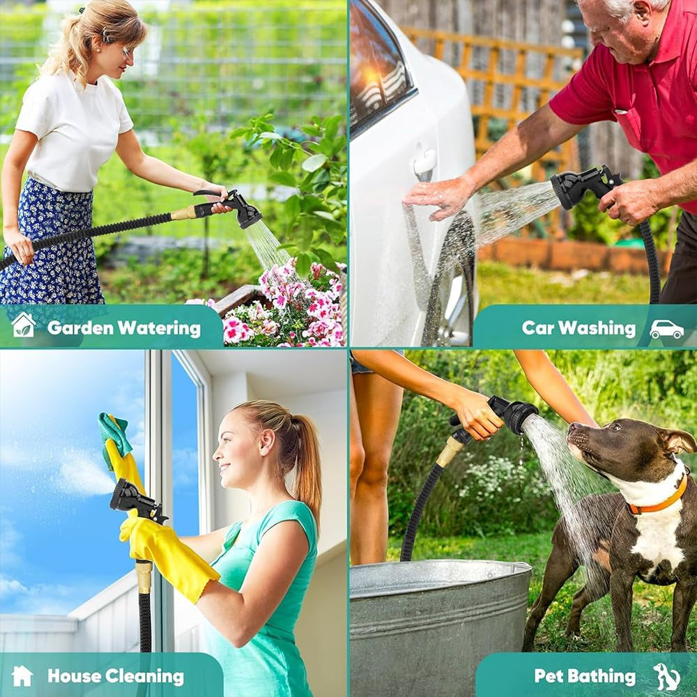 15 m flexibele uitschuifbare tuinslang, flexibele waterslang met 8 sproeifuncties, 1/2 inch tot 3/4 inch flexibele tuinslang, voor tuinbesproeiing, autowassen, wassen en besproeien