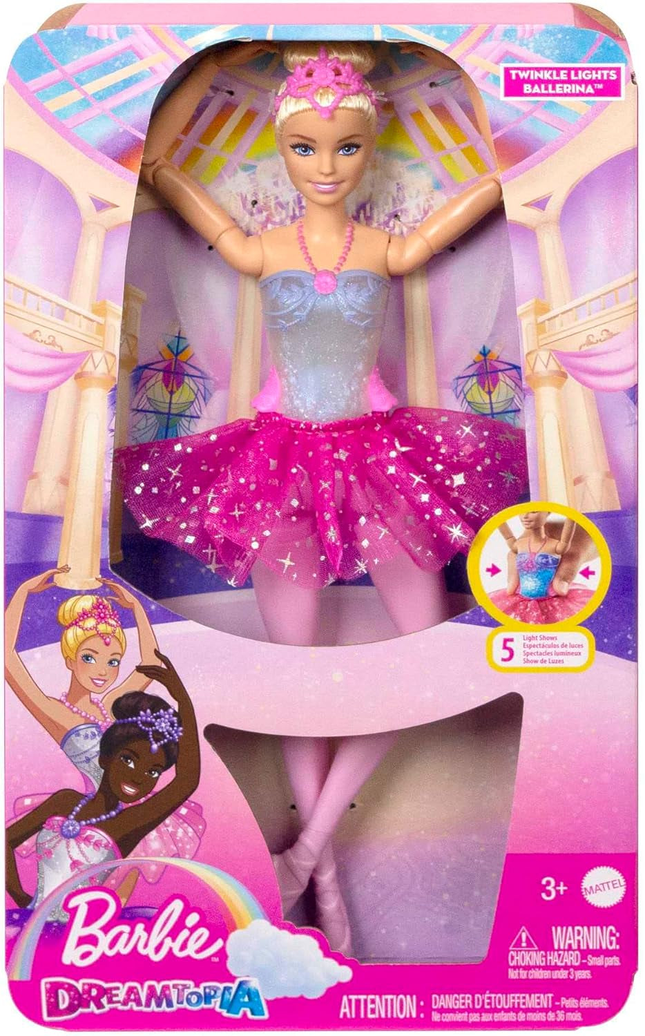 Barbie Dreamtopia magische lichtballerinapop met roze tutu en blond haar, 5 licht- en geluidseffecten, beweegbare Barbie, vanaf 3 jaar, HLC25 Naty Shop-poppen