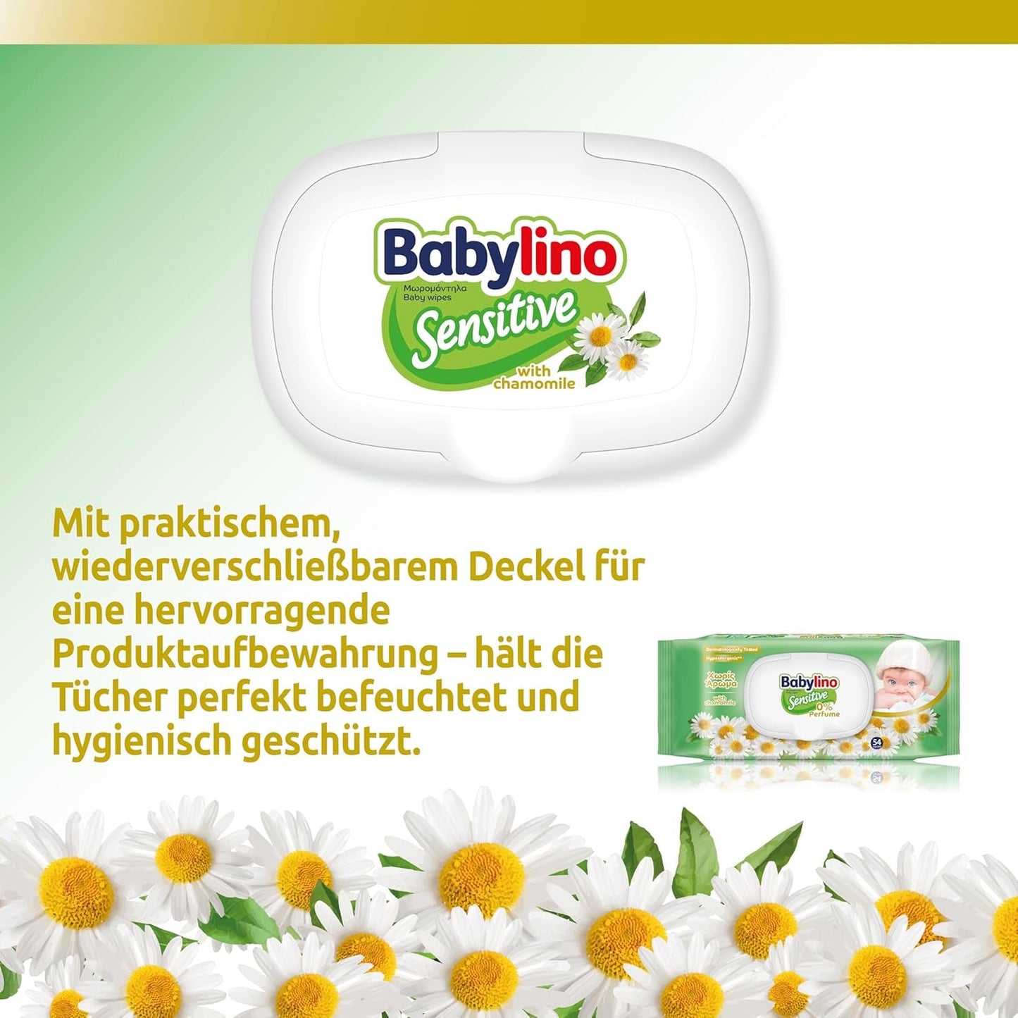 Gevoelige babydoekjes, 0% geur, 98% natuurlijke formule die de pH-balans van de huid herstelt, frisheidszegel, 54 doekjes