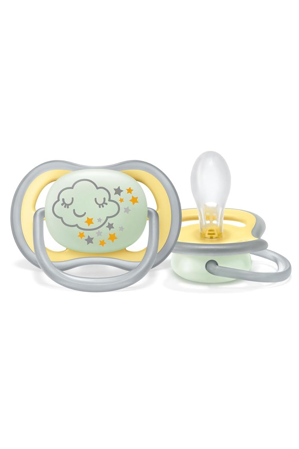 Philips AVENT Ultra Air Nachtfopspeen voor baby's vanaf 18 jaar Glow in the Dark Twin Pack Cloud/Tiger (Model SCF376/01)