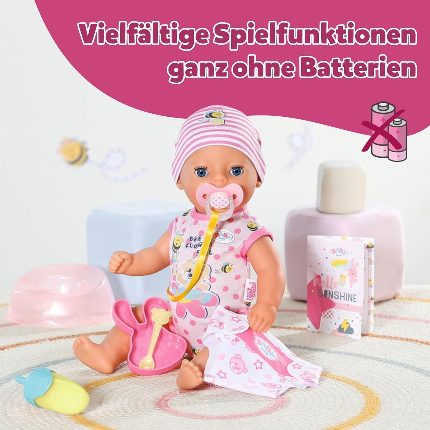 BABY Born Lena (Meisje) - babypop 36 cm - 7 functies, inclusief accessoires en matras - Werkt geheel zonder batterijen - Geschikt voor kleine kinderen vanaf 1 jaar