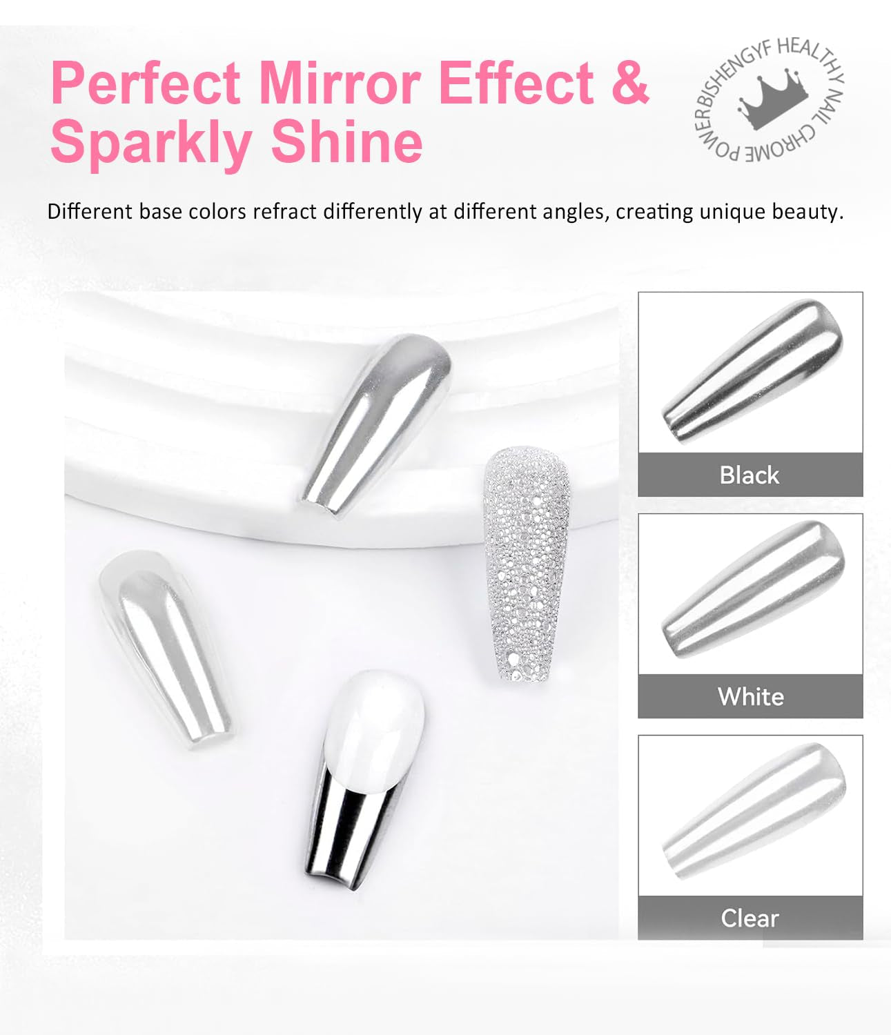 BISHENGYF Silver Chrome Nail Powder – Metal Holo Chromfarbener Nagelpuder, 1G Cromepulver Nägel Glitzer Glänzende Silver Nagelpulver Spiegeleffekt Pigment Nagelkunst, DIY-Design-Dekor Frauen Gift