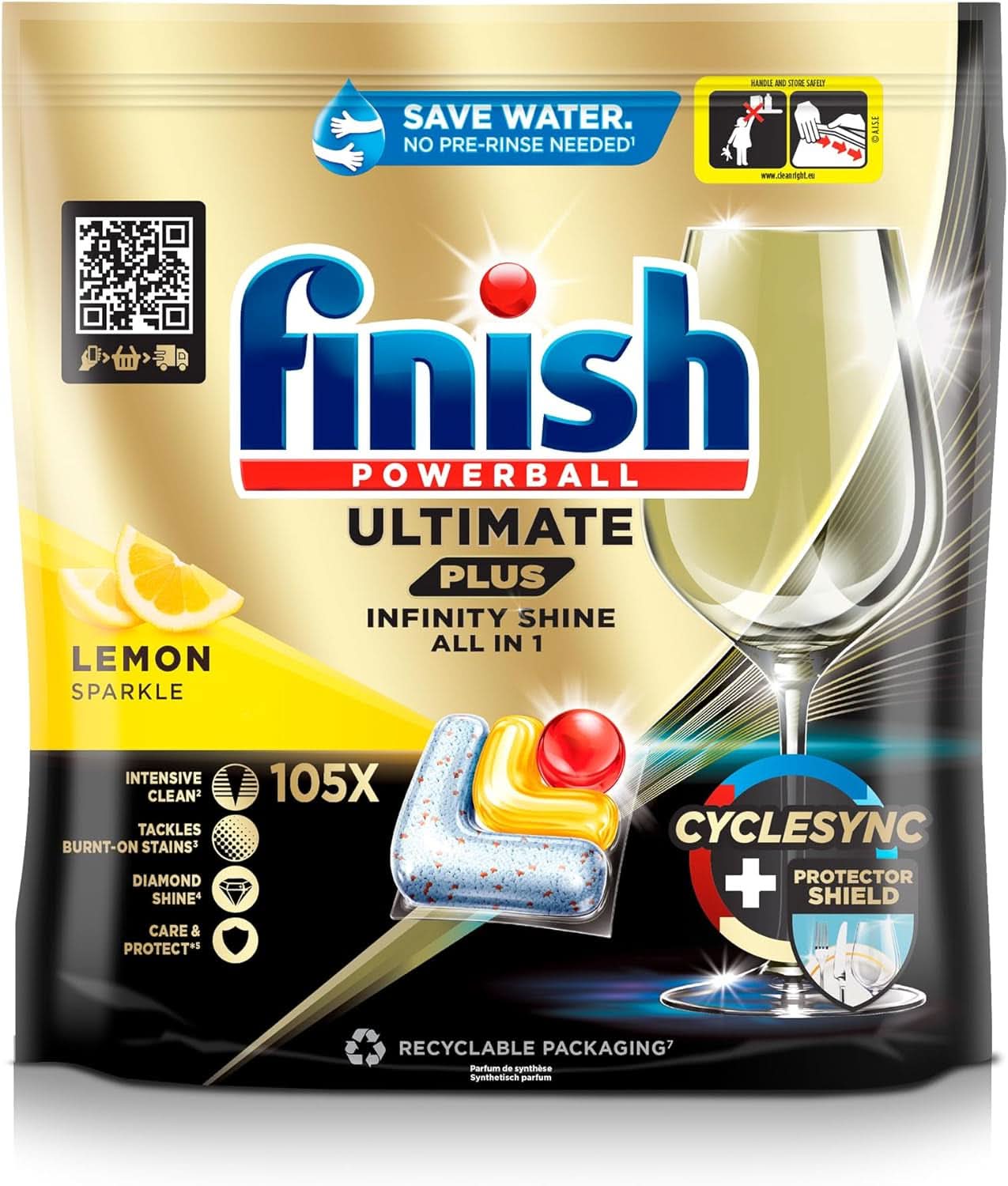 Finish Ultimate plus Infinity Shine Citrus Dishwasher Tabs - Tabletten voor vaatwasser, intensieve reiniging - 105 capsules, citroen Naty Shop