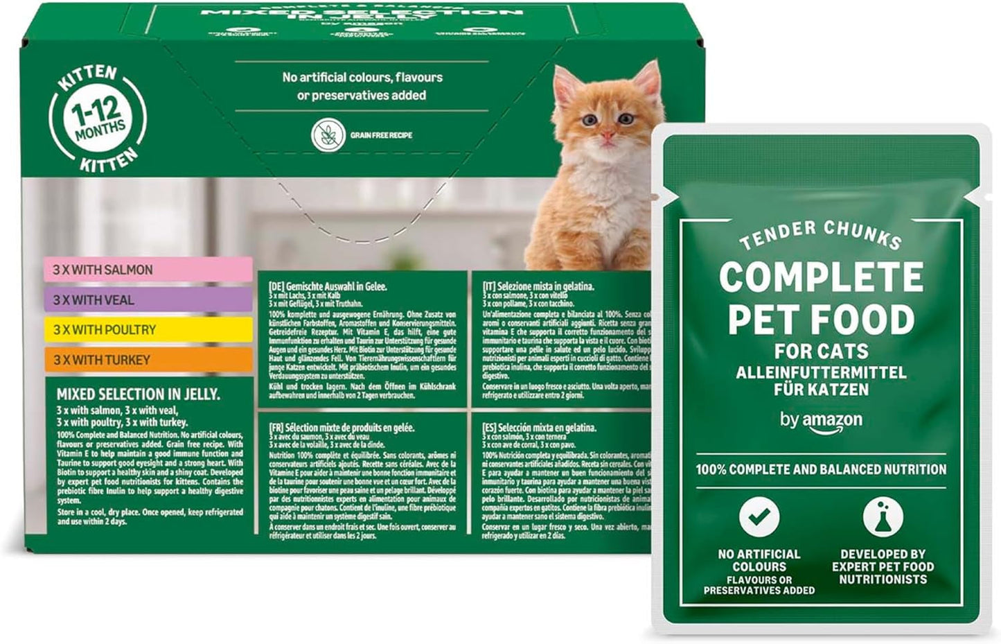 Amazon Mixed Selection Natvoer voor jonge katten in gelei 1,2 kg (12 zakjes van 100 g)