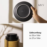 KIVY Geschirrset 6 Personen[Kratz & Spülmaschinenfest] 6x27cm + 6x22cm - Tellerset 12-teilig modern - Geschirrset - Kombiservice - Geschirrset - Tellerset Schwarz - Teller Schwarz Matt