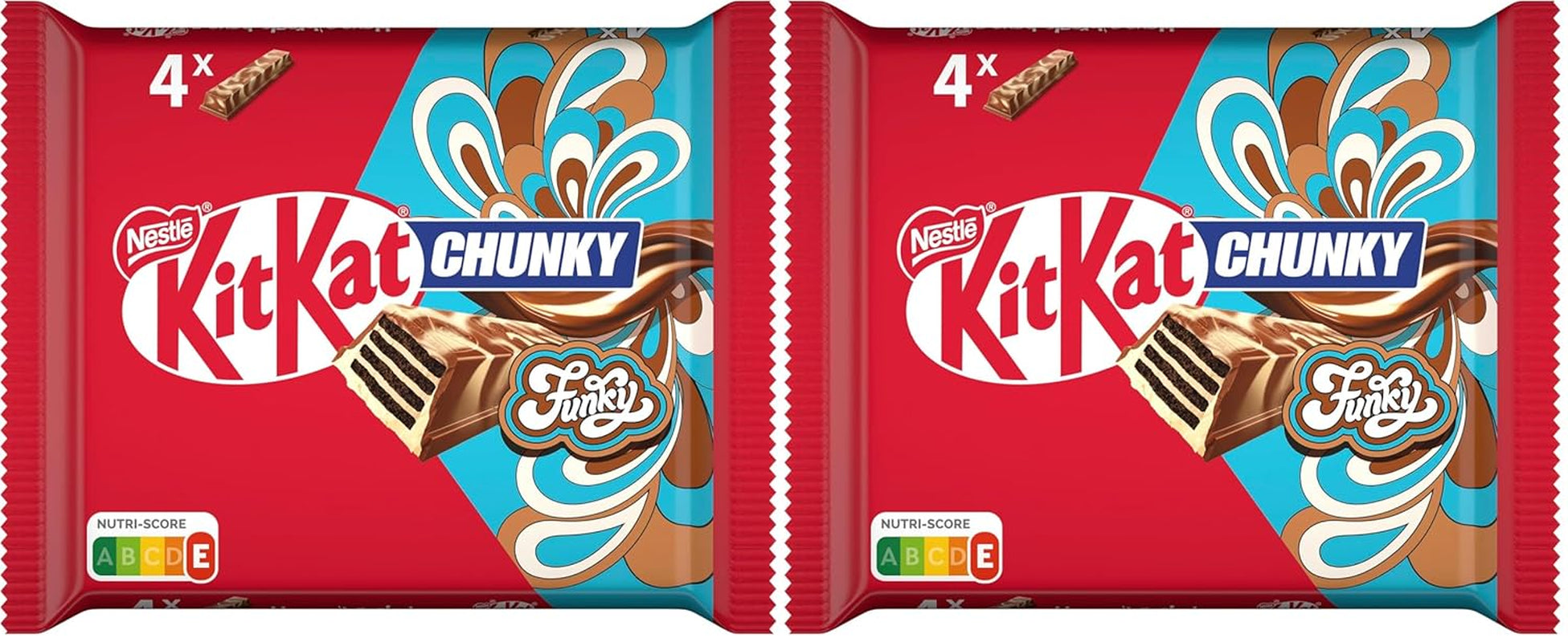 Nestlé Chunky Funky Krokante Wafel in Melkchocolade Multipack, 2 Stuks (4 x 40 g elk)