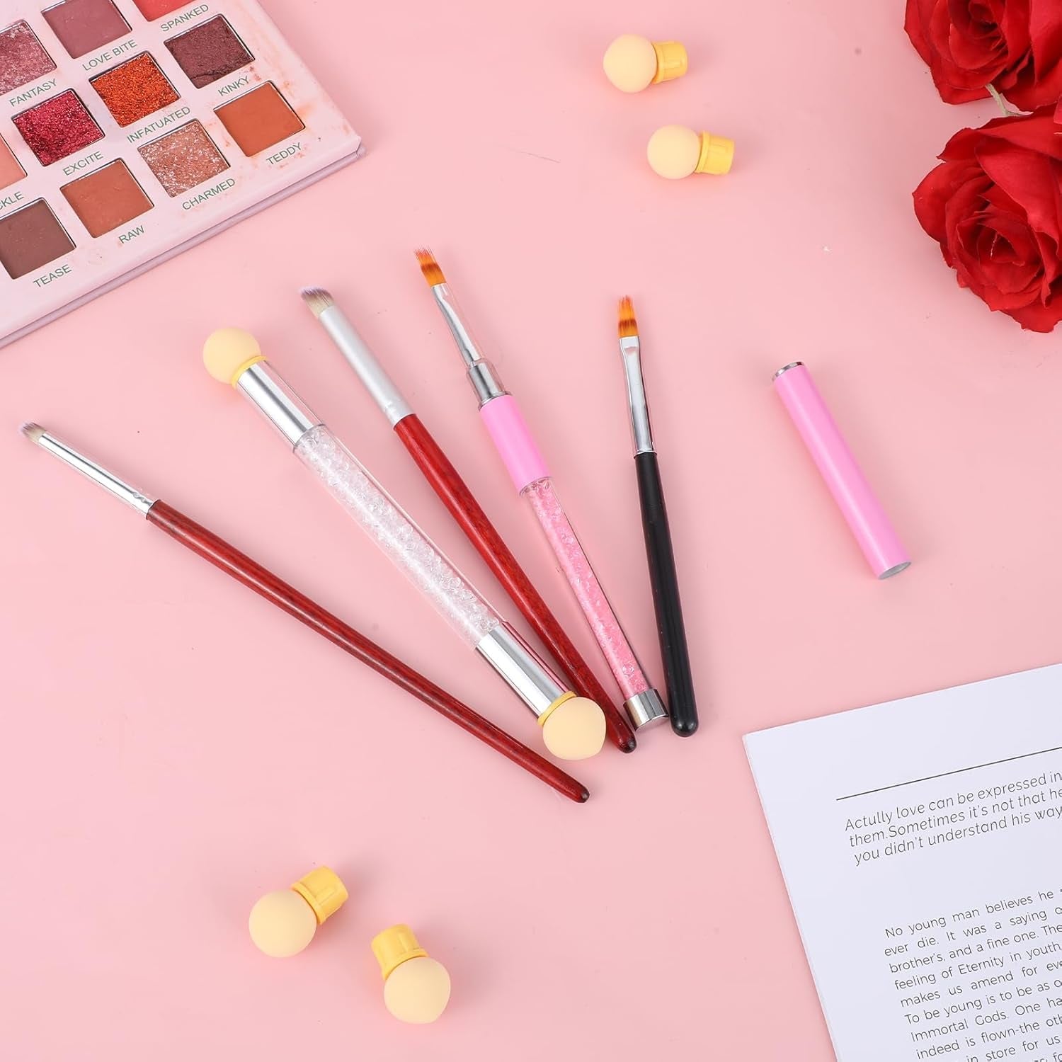 Nail Art Rendering-Werkzeuge Schwamm Undtupfpinsel, Sponge Brush Applicator, Doppelter Kopf Ombre Sponge Stick Mit 4 Ersatzköpfe, Nail Art Schwamm en Tupfpinsel, Ombre Nagelpinsel voor Gelnägel