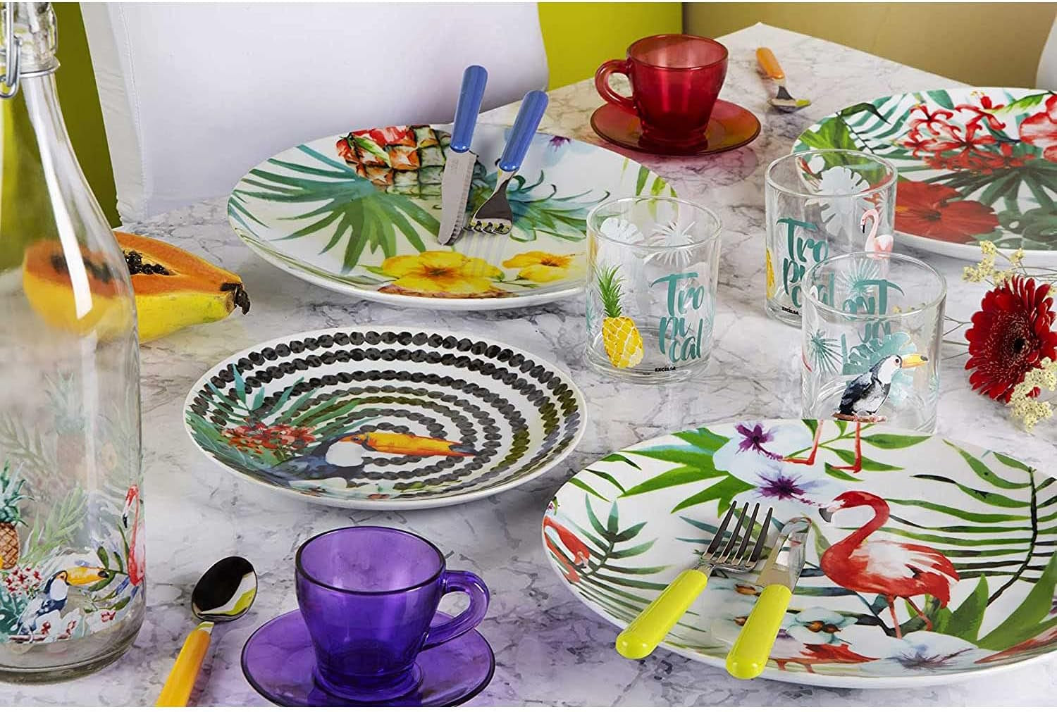 Excelsa Tropical Chic bordenset, 18 stuks, porselein, mehrfarbig