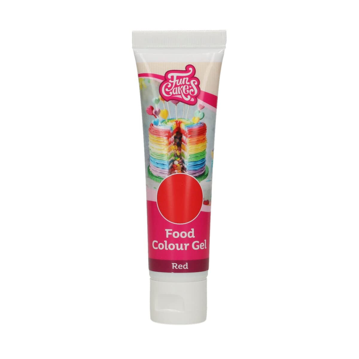 Funcakes kleurstof, rode gel: Hoog geconcentreerde kleurstof voor deeg, room, fondant en marsepein. Gemakkelijk doseren. Eén druppel om levendige kleuren te creëren. Halal. 30 gram