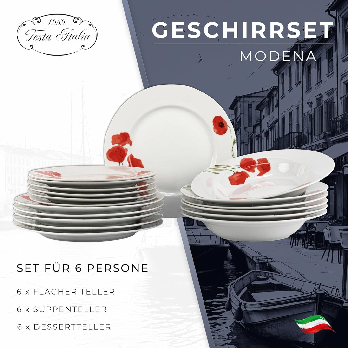 Serviesset voor 6 - 18-delig - Porseleinen serviesset - Witte serviesset - Kom en bordenset - Modern servies - Borden - Serviesgoed - Serviesset voor 6 personen