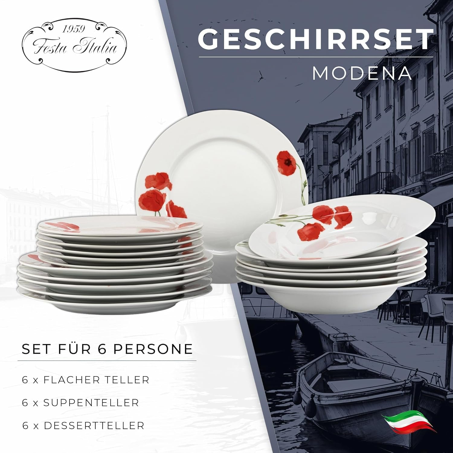 Serviesset voor 6 - 18-delig - Porseleinen serviesset - Witte serviesset - Kom en bordenset - Modern servies - Borden - Serviesgoed - Serviesset voor 6 personen