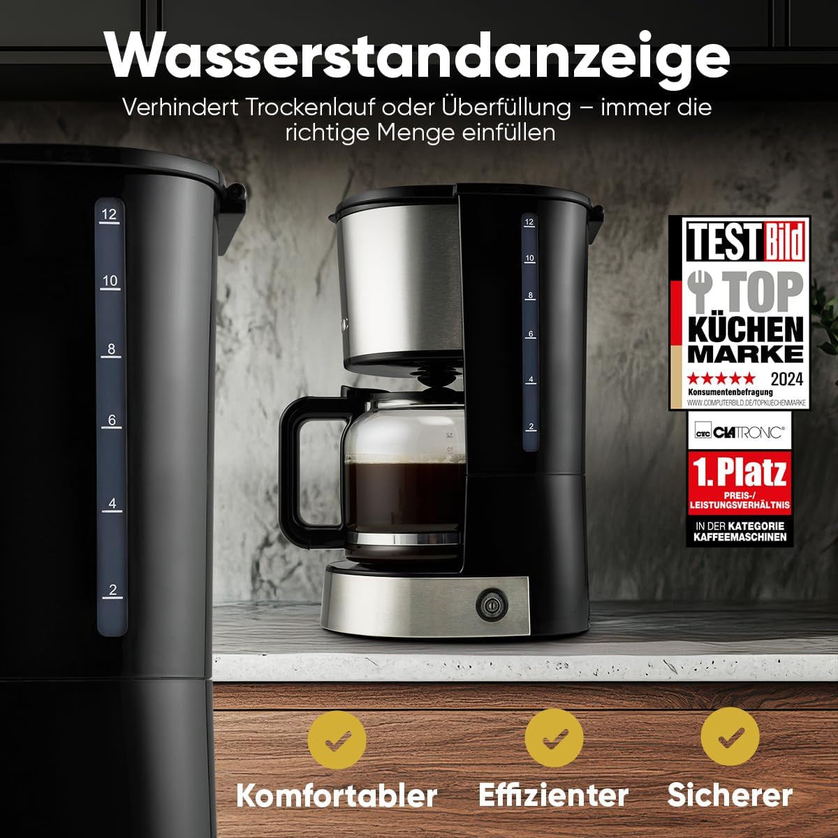 Koffie-espressomachine met Clatronic®-filter | voor 12-14 kopjes | Koffie-espressomachine met filter | Roestvrij stalen behuizing | Anti-druppel | Espresso | Koffie-espressomachine met filter | 800W | KA 3808