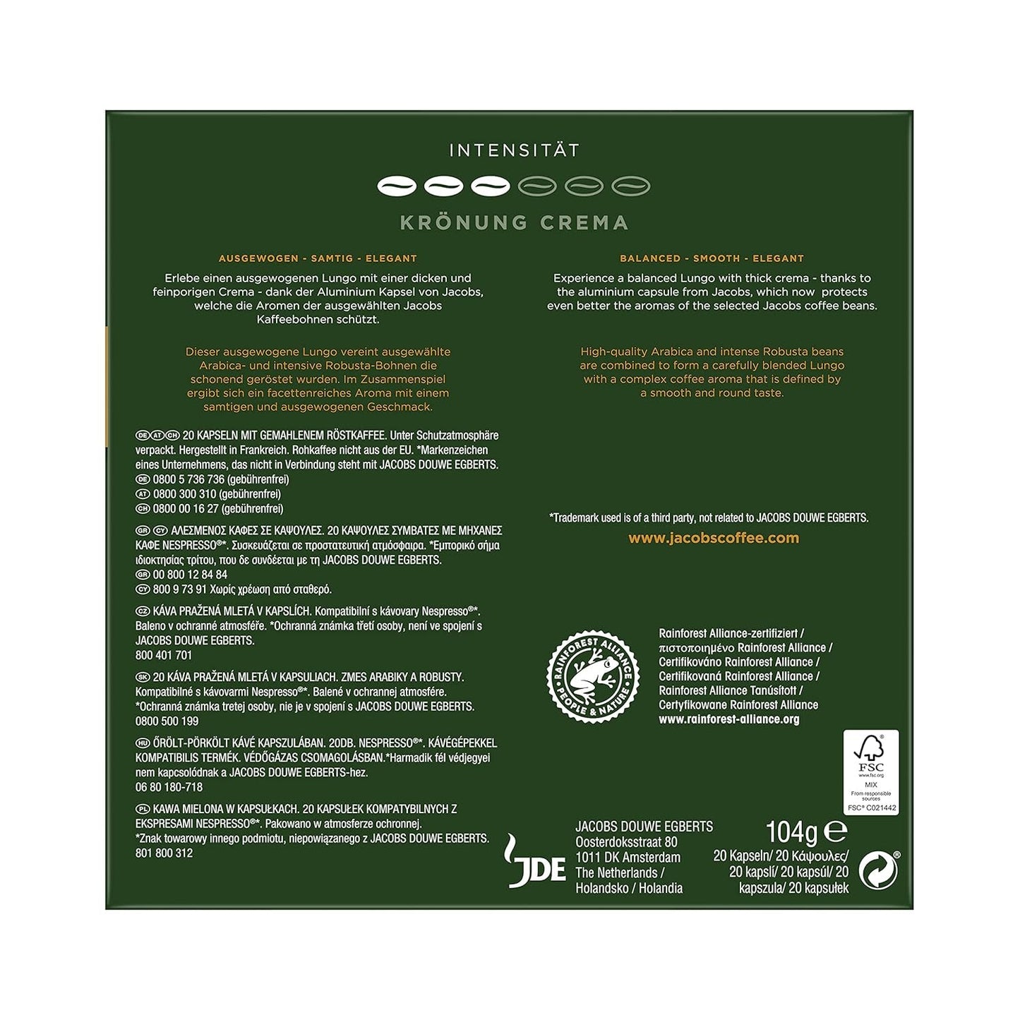 Kaffeekapseln Espresso Intenso, Intensität 10 van 12, 10 x 20 Getränke & Kaffeekapseln Krönung Crema, 200 Nespresso compatibele Kapseln, 10er Pack, 10 x 20 Getränke, 1040 g