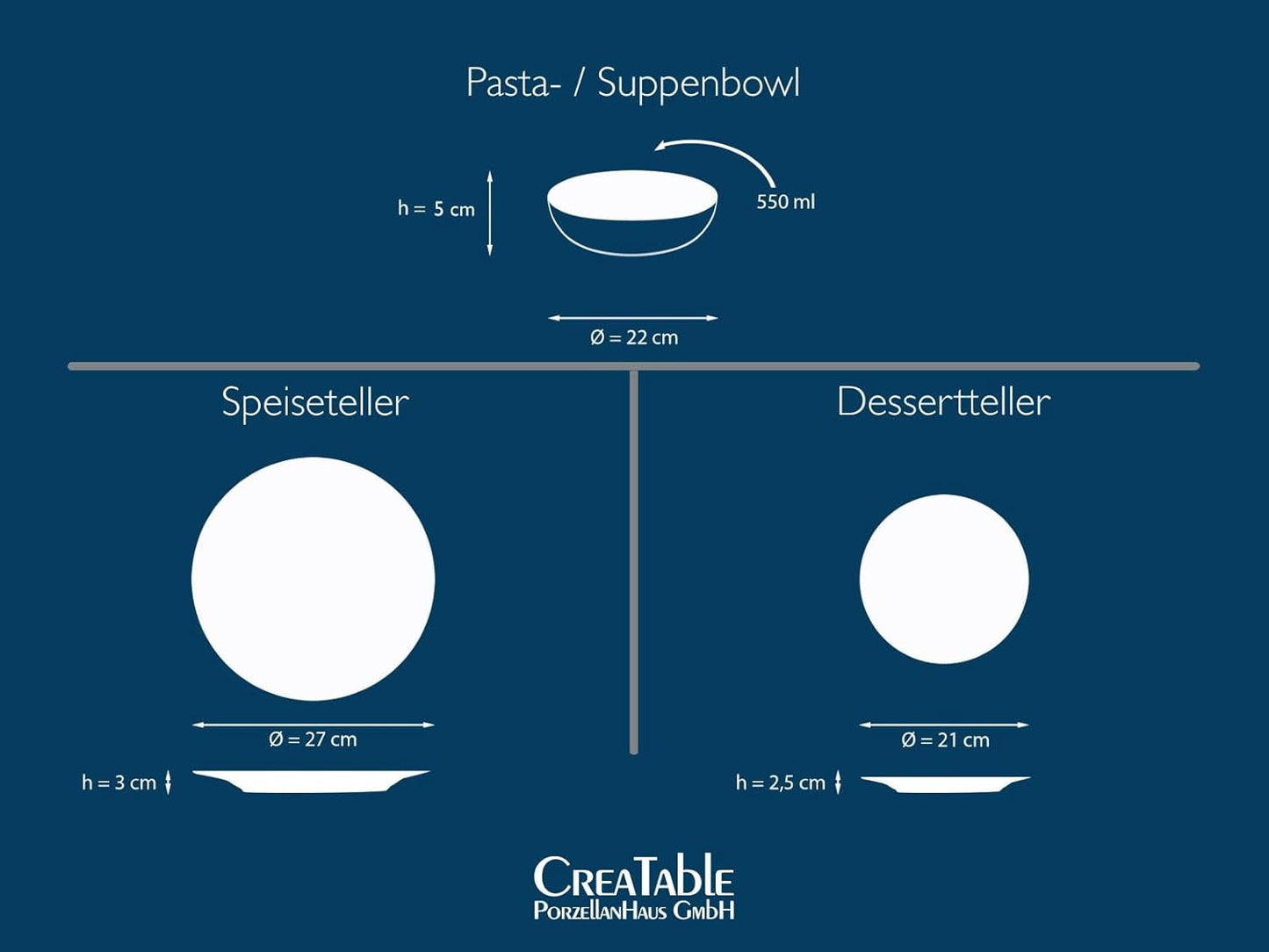 CreaTable, 13139, Catania-serie, 12-delige serviesset, porseleinen bordenset, vaatwasser- en magnetronbestendig, gemaakt in Portugal