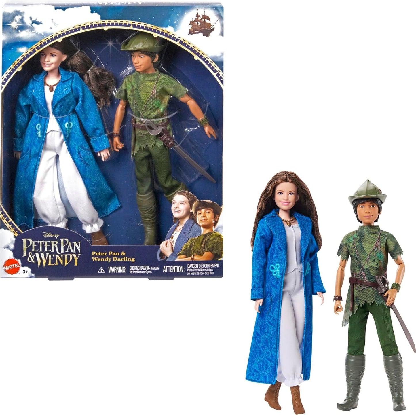 DISNEY Peter Pan en Wendy - beweegbare figuren met typische kostuums en verwijderbare accessoires, broeken van zachte stof, voor het naspelen van favoriete scènes of creatief spel, voor kinderen vanaf 3 jaar, HNY36