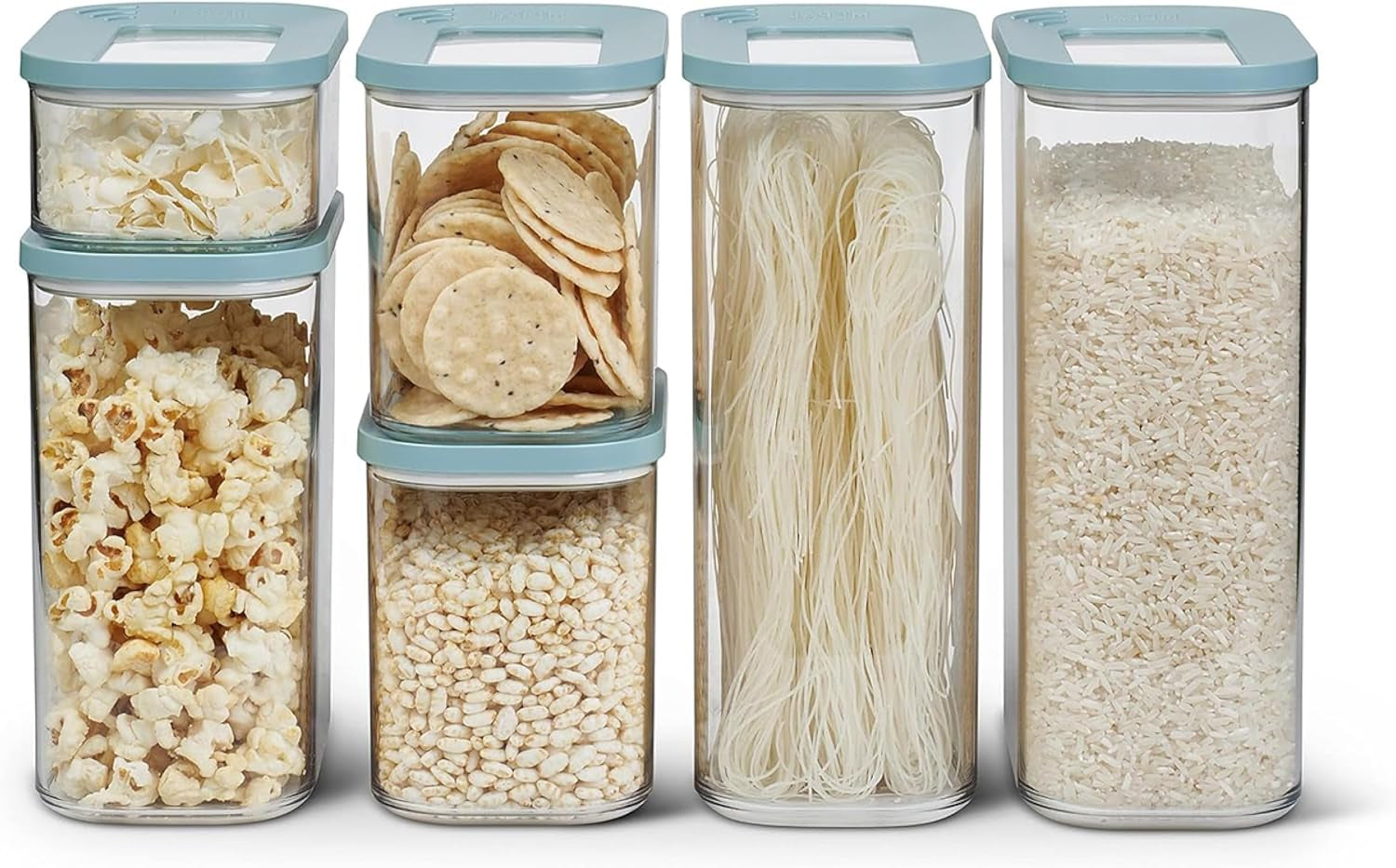Mepal Set van 6 voorraadpotten met deksel - rechthoekige voedselcontainers - plastic keukenorganizer - luchtdichte voorraadcontainers - 2x 2000 ml, 2x 1000 ml, 1x 1500 ml en 1x 425 ml - Wit Naty Shop voedselbewaardozen Nordic Green 6-delige set
