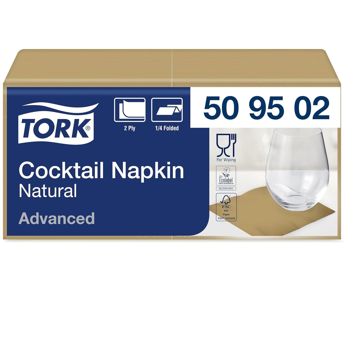 Tork nature cocktailservet met voorgedrukt milieusymbool, 200 servetten, 509502