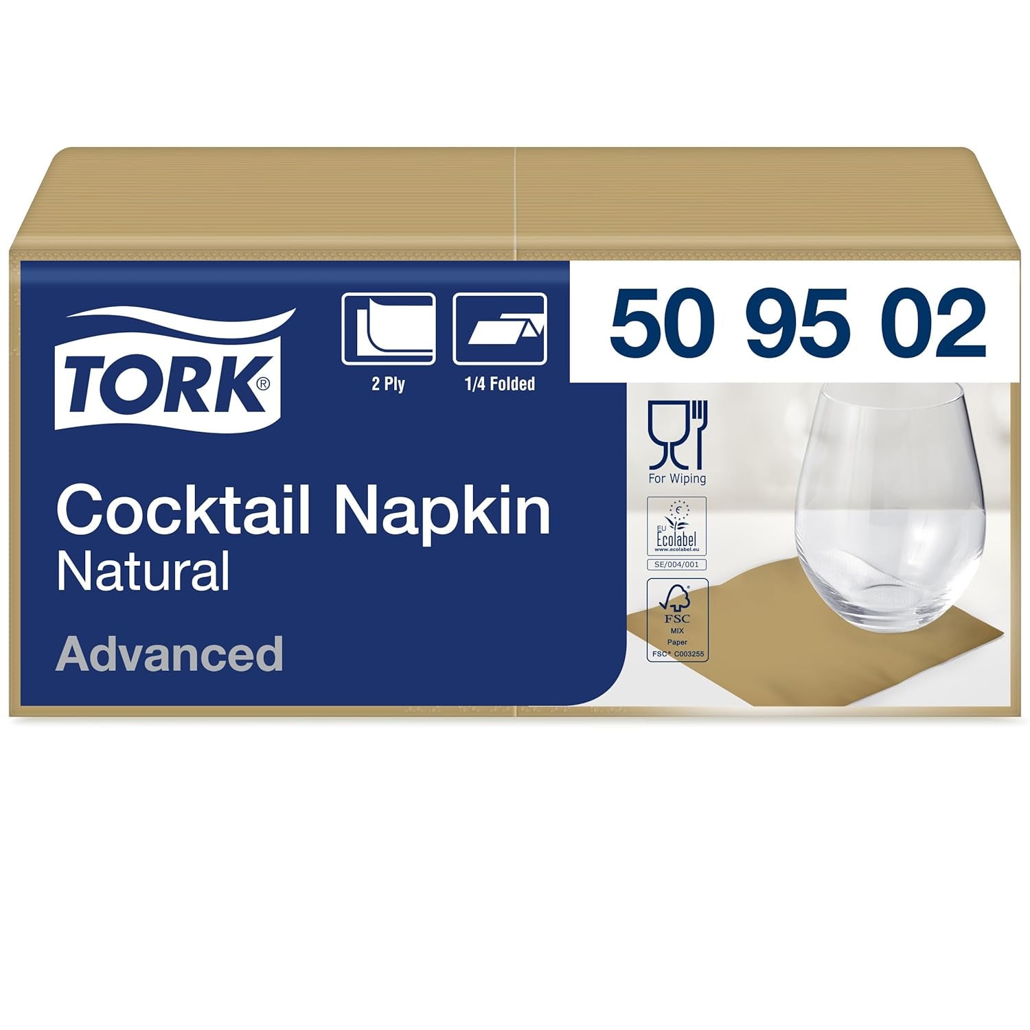 Tork nature cocktailservet met voorgedrukt milieusymbool, 200 servetten, 509502